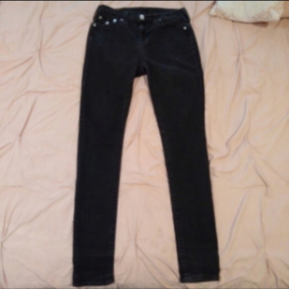 True religion high waisted jeans with flaps and crystals